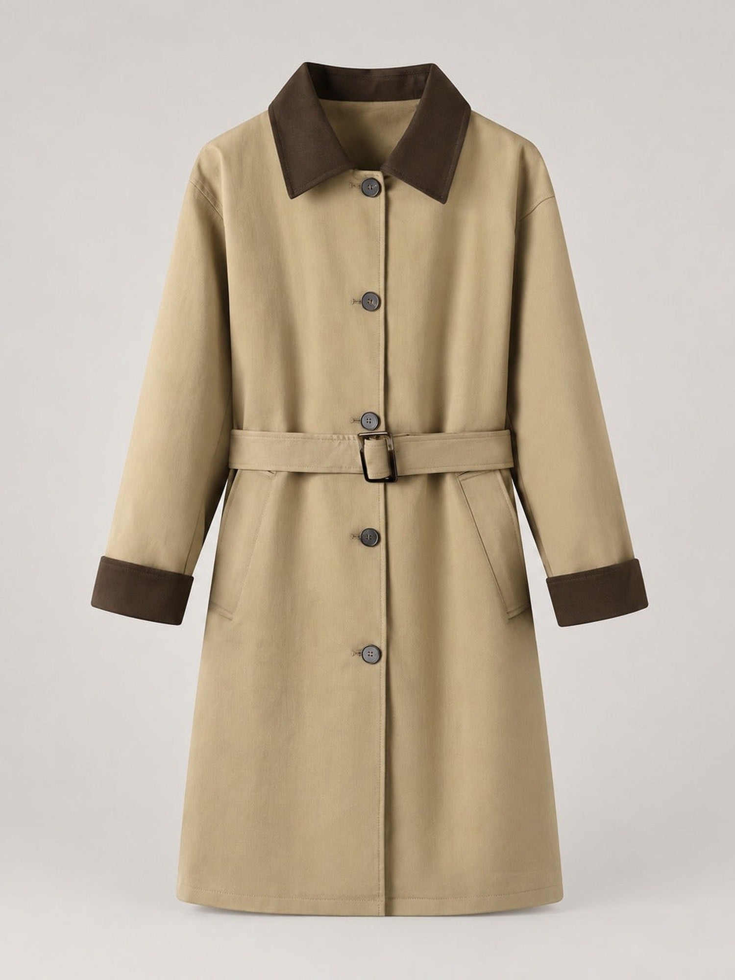 Belted Trench Coat, Contrast Collar – Women – studio